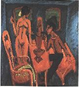 Ernst Ludwig Kirchner Tower room - Selfportrait with Erna oil on canvas